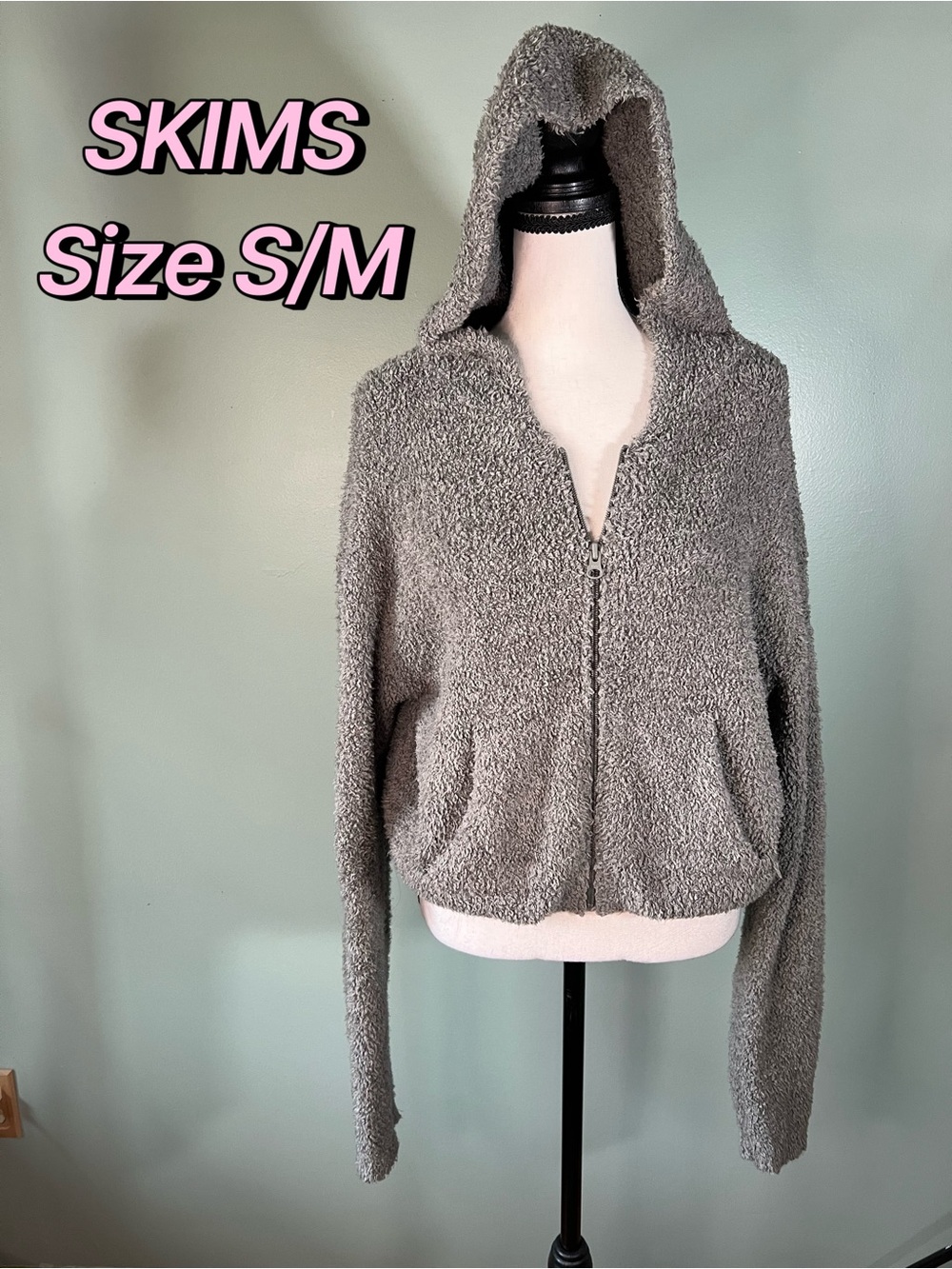 SKIMS Cozy Hooded Zip-Up Sweater Jacket in Gray - S/M